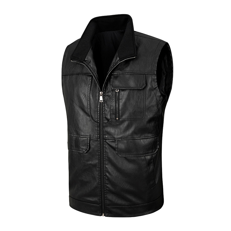 Leather Work Vest For Men - Мужской кожаный жилет, тонкий жилет с