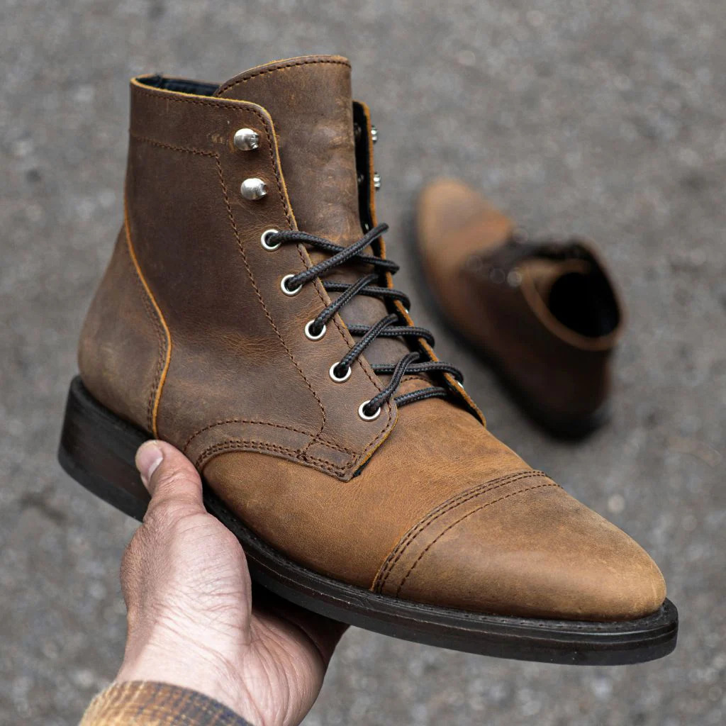 Vintage Leatherwork - Мужские ботинки-каптоу из состаренной кожи на