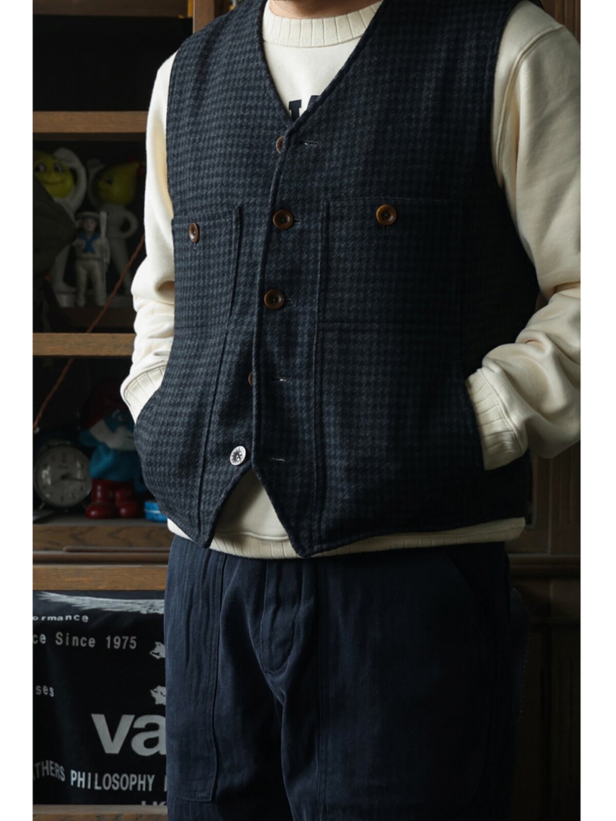 Leather Work Vest For Men - Винтажный шерстяной рабочий жилет Secondorder FW24