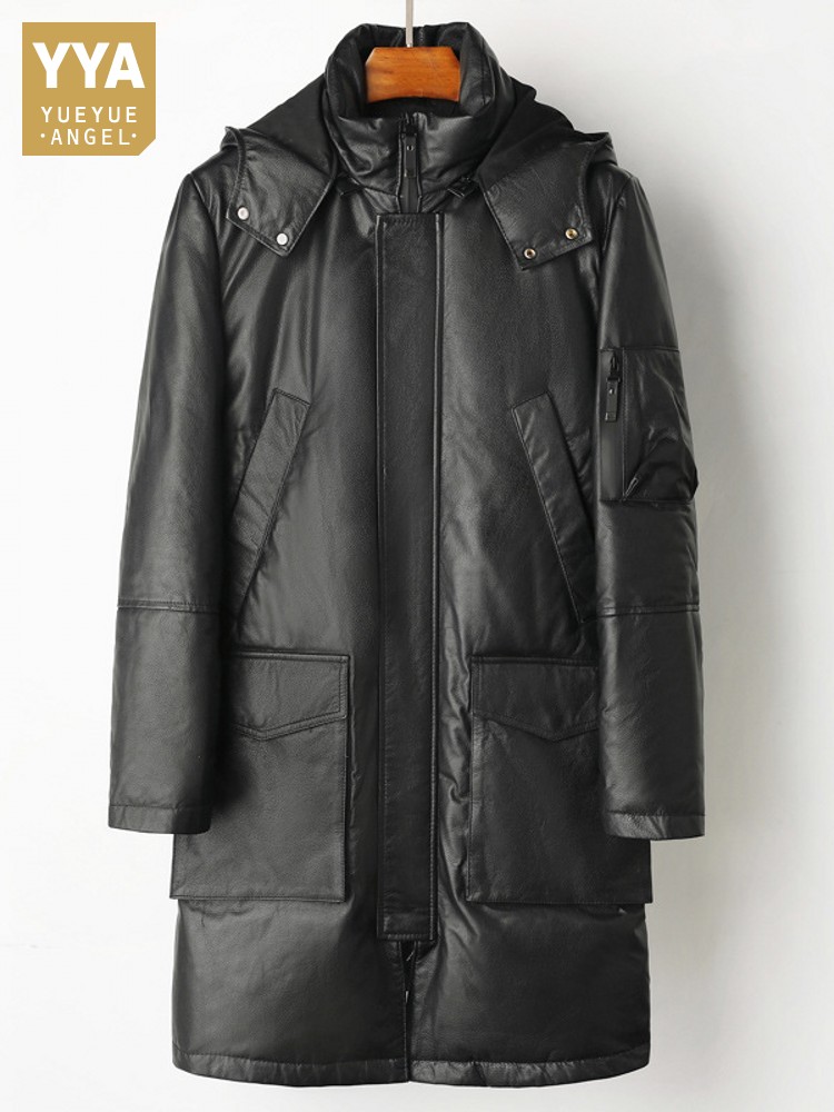 Leather Work Jacket Mens - Зимний мужской теплый пуховик из натуральной
