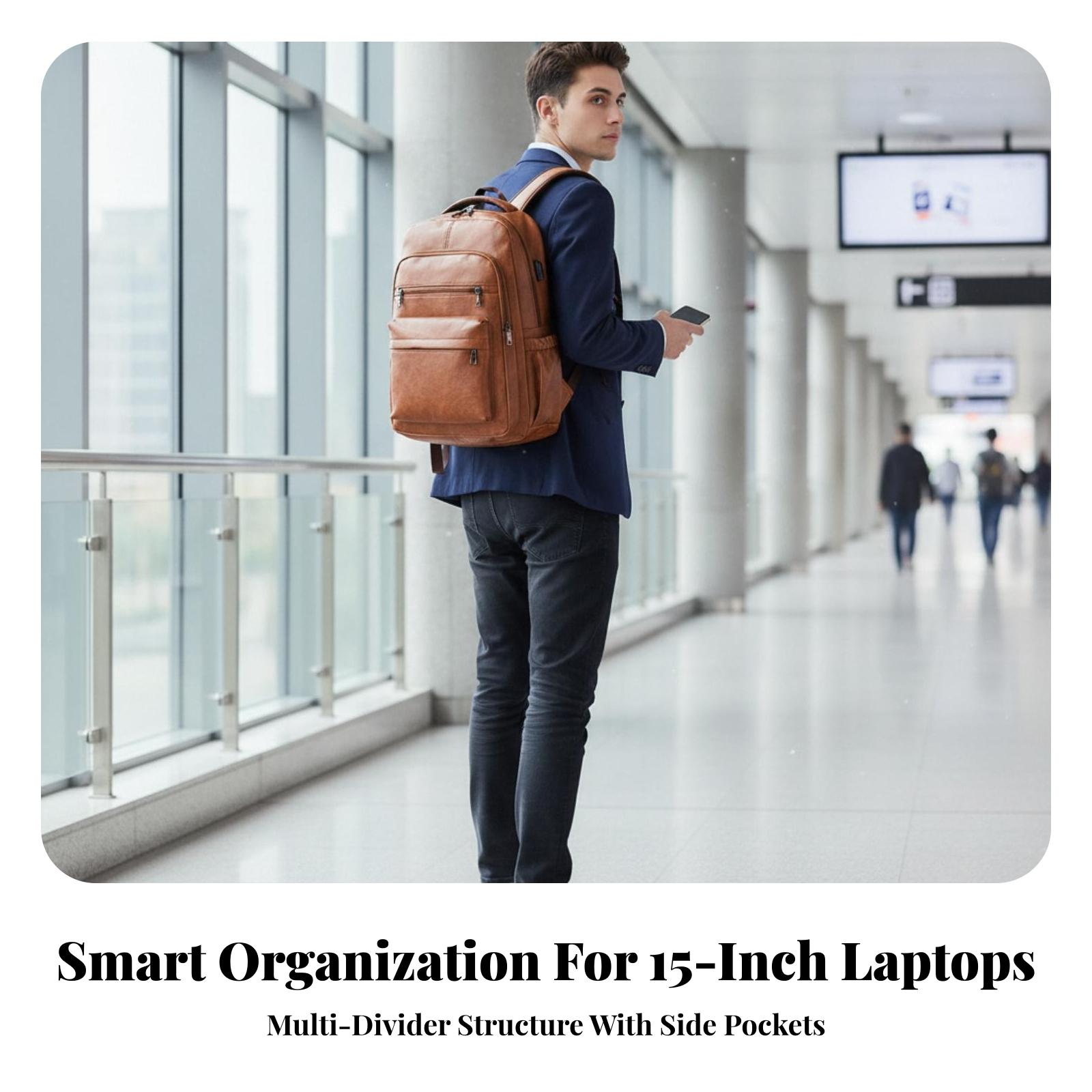 Leather Work Rucksack Mens - Водонепроницаемый мужской рюкзак с отделением для