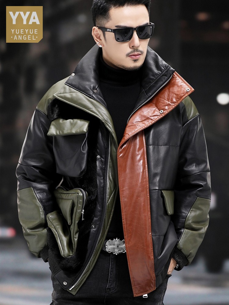 Leather Work Jacket Mens - Рабочий пуховик с большими карманами, мужской