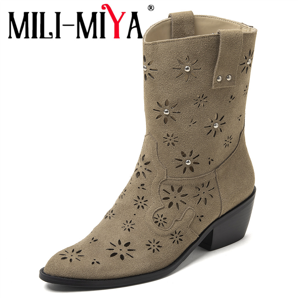 Leather Work Outfit - Женские ковбойские ботильоны MILI-MIYA 2026: Новые,