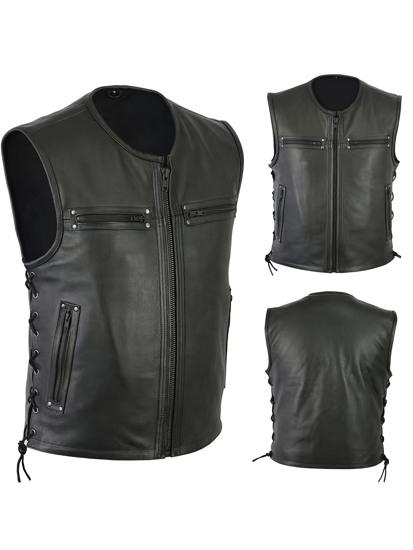 Мужской однотонный кожаный жил – обзор и цена Leather Work Vest For Men