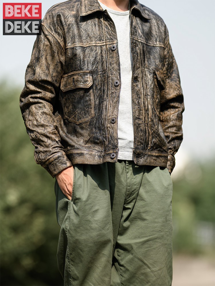 Винтажная морщинистая куртка и – обзор и цена Leather Work Jacket Mens