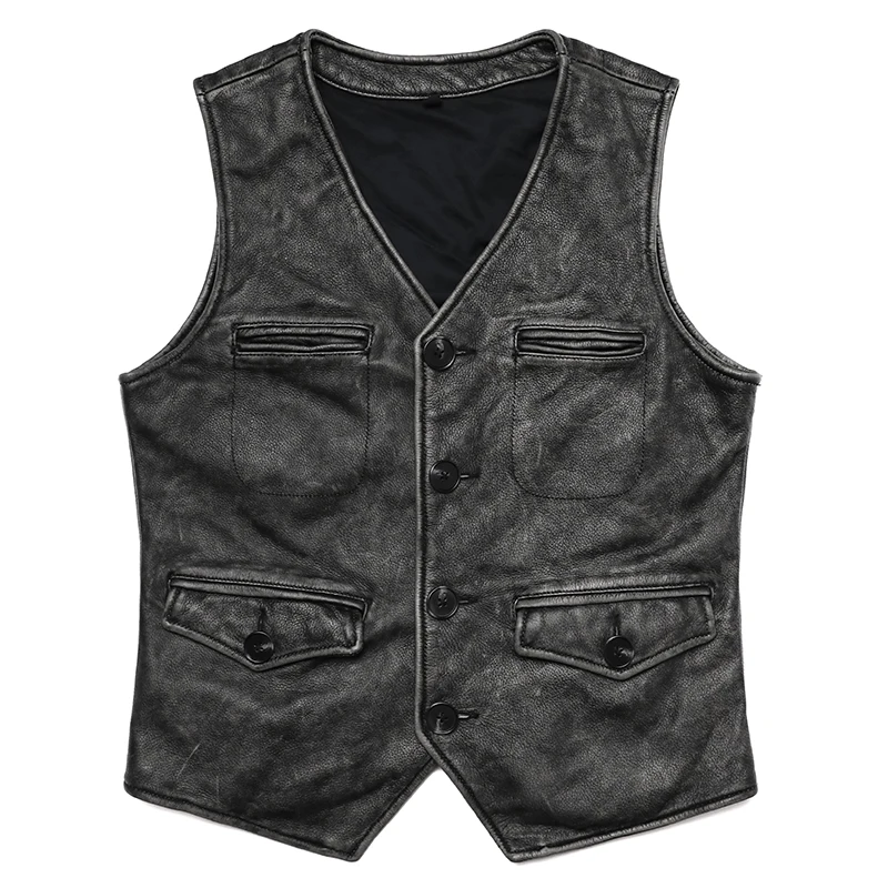 Новый винтажный жилет из натур – обзор и цена Leather Work Vest For Men